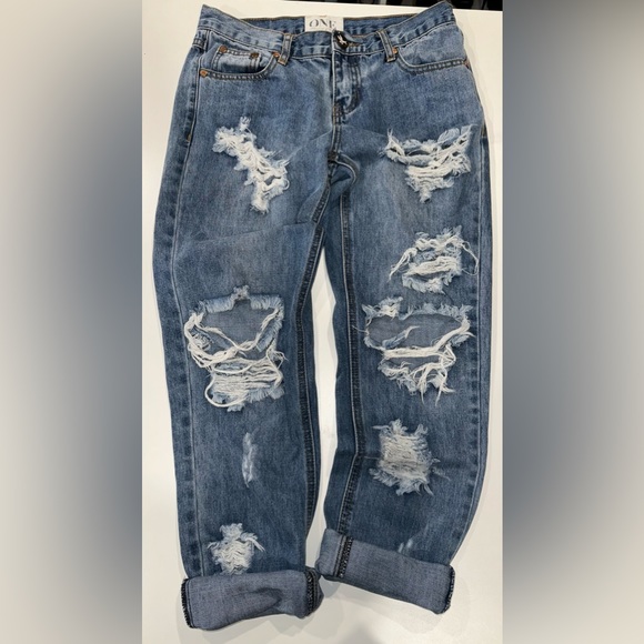 ONE x One Teaspoon destroyed jeans Awesome Baggies Low rise roll cuff ripped 25 - Picture 1 of 4